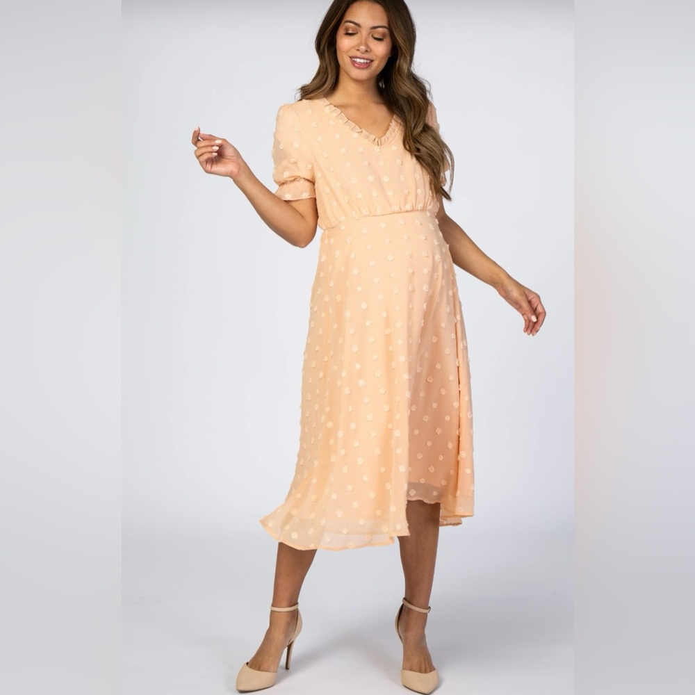 Polagram Peach Textured Dot Midi Dress Size Medium
